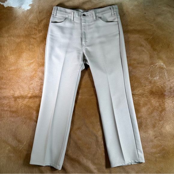 Vintage Levi’s Made in the USA Polyester Tan Boot Cut Pants - Picture 1 of 8